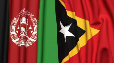 Gerçekçi kumaş dokusuna sahip AfgANISTAN ve Doğu Timor bayrakları