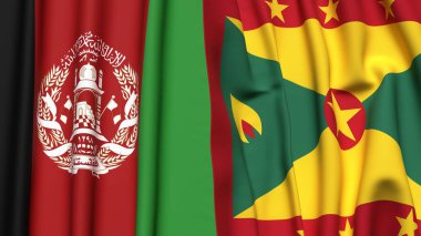 Gerçekçi kumaş dokusuna sahip AfghANISTAN ve GRENADA bayrakları
