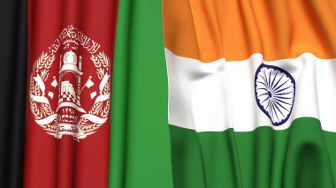 Gerçekçi kumaş dokusuna sahip AfghANISTAN ve Hindistan bayrakları