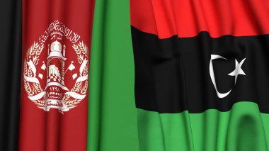 Gerçekçi kumaş dokusuna sahip AFGHANISTAN ve LIBYA bayrakları