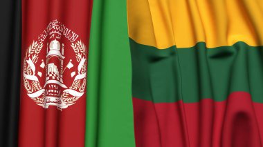 Gerçekçi kumaş dokusuna sahip Afgan ve Litvanya bayrakları