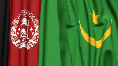 AfgANISTAN ve MAURITANIA 'nın gerçekçi kumaş dokusuna sahip bayrakları