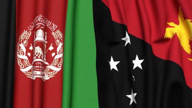 AFGHANISTAN ve PAPUA YENİ GİNE bayrakları gerçekçi kumaş dokusuna sahip