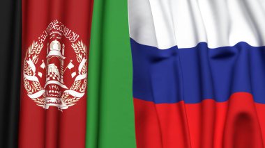 Gerçekçi kumaş dokusuna sahip AfghANISTAN ve RUSSIA bayrakları