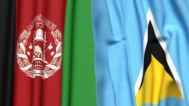 AfgANISTAN ve SAINT LUCIA bayrakları gerçekçi kumaş dokusuyla