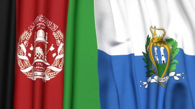 AfgANISTAN ve SAN MARINO bayrakları gerçekçi kumaş dokusuyla