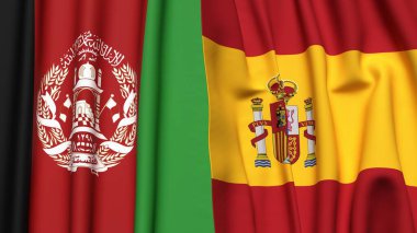 Gerçekçi kumaş dokusuna sahip AfghANISTAN ve SPAIN bayrakları