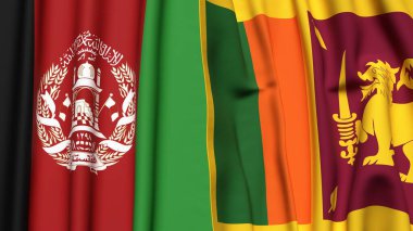 AfgANISTAN ve SRI LANKA 'nın gerçekçi kumaş dokusuna sahip bayrakları