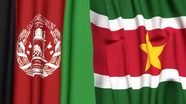 Gerçekçi kumaş dokusuna sahip AfgANISTAN ve SURINAME bayrakları