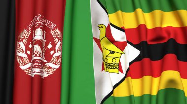 Gerçekçi kumaş dokusuna sahip AfghANISTAN ve ZIMBABWE bayrakları