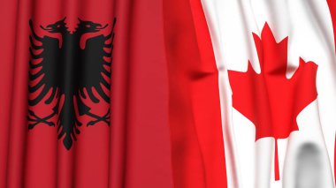 Gerçekçi kumaş dokusuna sahip ALBANIA ve CanADA bayrakları