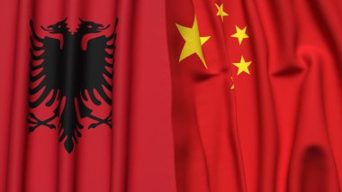 Gerçekçi kumaş dokusuna sahip ALBANIA ve ÇİN bayrakları