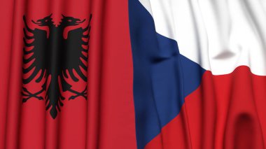 Gerçekçi kumaş dokusuna sahip ALBANIA ve CZECH Cumhuriyet bayrakları