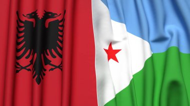 Gerçekçi kumaş dokusuna sahip ALBANIA ve DJIBOUTI bayrakları