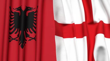 Gerçek kumaş dokusuna sahip ALBANIA ve İngiltere bayrakları