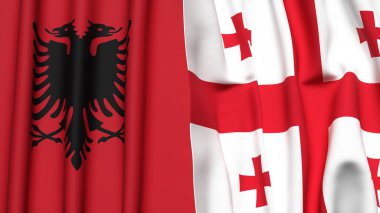 Gerçekçi kumaş dokusuna sahip ALBANIA ve GEORGIA bayrakları