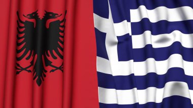 Gerçekçi kumaş dokusuna sahip ALBANIA ve GREECE bayrakları