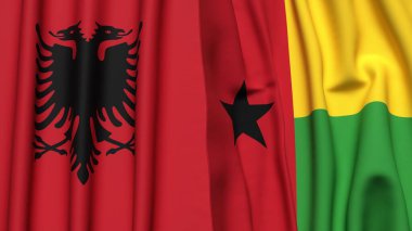 Gerçekçi kumaş dokusuna sahip ALBANIA ve GİNEA-BISSAU bayrakları