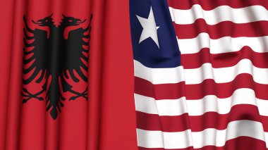 Gerçekçi kumaş dokusuna sahip ALBANIA ve LIBERIA bayrakları