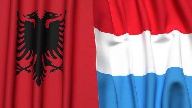 Gerçekçi kumaş dokusuna sahip ALBANIA ve LUXEMBOURG bayrakları