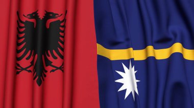 Flags of ALBANIA and NAURU  with realistic cloth texture clipart