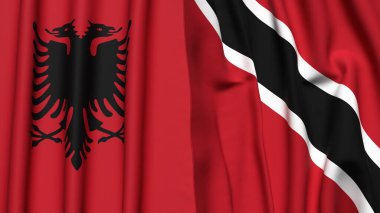Gerçekçi kumaş dokusuna sahip ALBANIA ve TRINIDAD bayrakları