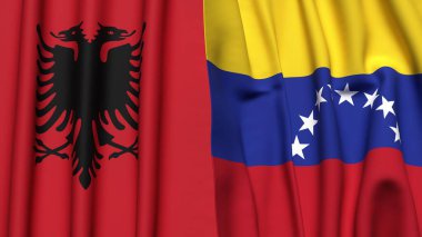 Gerçekçi kumaş dokusuna sahip ALBANIA ve Venezuela bayrakları