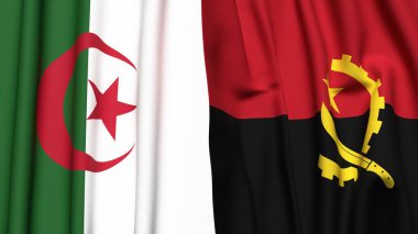 Gerçekçi kumaş dokusuna sahip ALGERIA ve ANGOLA bayrakları