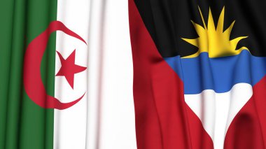 Gerçekçi kumaş dokusuna sahip ALGERIA, ANTIGUA ve BARBUDA bayrakları