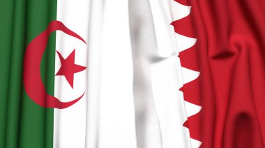 Gerçekçi kumaş dokusuna sahip ALGERIA ve BAHRAIN bayrakları