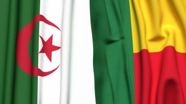 Gerçekçi kumaş dokusuna sahip ALGERIA ve BENIN bayrakları