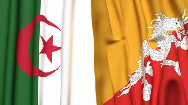 Gerçekçi kumaş dokusuna sahip ALGERIA ve BHUTAN bayrakları