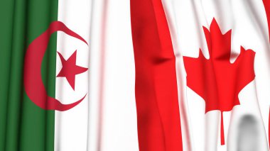 Gerçekçi kumaş dokusuna sahip ALGERIA ve CanADA bayrakları