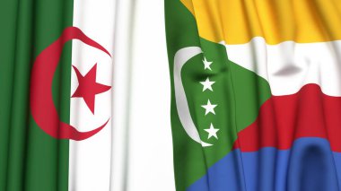 Gerçekçi kumaş dokusuna sahip ALGERIA ve COMOROS bayrakları