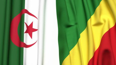 Gerçekçi kumaş dokusuna sahip ALGERIA ve CONGO R bayrakları