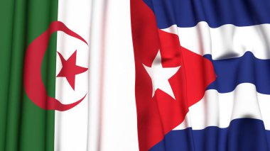 Gerçekçi kumaş dokusuna sahip ALGERIA ve CUBA bayrakları