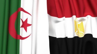 Gerçekçi kumaş dokusuna sahip ALGERIA ve EGYPT bayrakları