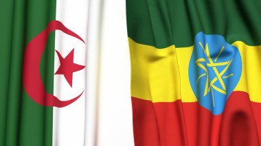 Gerçekçi kumaş dokusuna sahip ALGERIA ve ETHIOPIA bayrakları