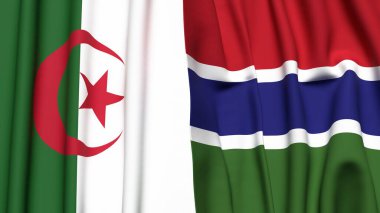 Gerçekçi kumaş dokusuna sahip ALGERIA ve GAMBIA bayrakları