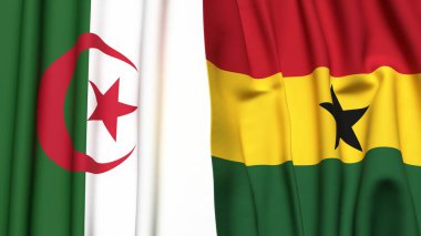 Gerçekçi kumaş dokusuna sahip ALGERIA ve GHANA bayrakları