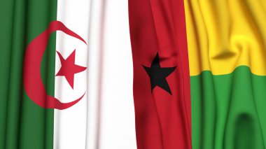 Gerçekçi kumaş dokusuna sahip ALGERIA ve GİNEA-BISSAU bayrakları