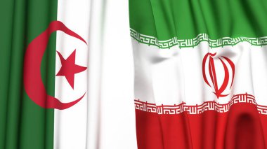 Gerçekçi kumaş dokusuna sahip ALGERIA ve İranlıların bayrakları