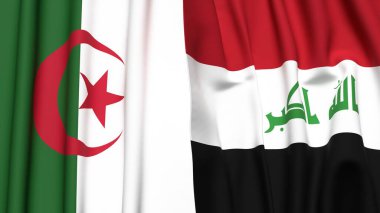 Gerçekçi kumaş dokusuna sahip ALGERIA ve IRAQ bayrakları
