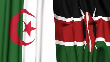 Gerçekçi kumaş dokusuna sahip ALGERIA ve KENYA bayrakları