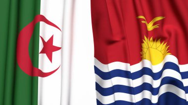 Gerçekçi kumaş dokusuna sahip ALGERIA ve KIRIBATI bayrakları