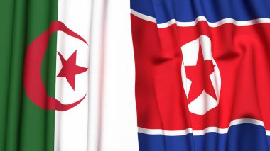 Gerçekçi kumaş dokusuna sahip ALGERIA ve KOREA North bayrakları