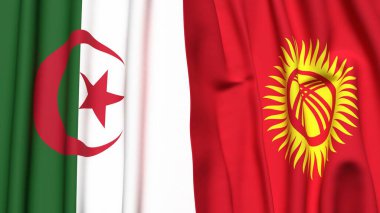 Gerçekçi kumaş dokusuna sahip ALGERIA ve KYRGYZSTAN bayrakları