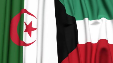 Gerçekçi kumaş dokusuna sahip ALGERIA ve KUWAIT bayrakları