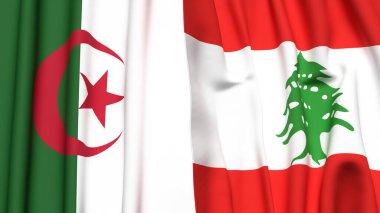 Gerçekçi kumaş dokusuna sahip ALGERIA ve LEBANON bayrakları