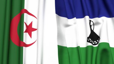 Gerçekçi kumaş dokusuna sahip ALGERIA ve LESOTHO bayrakları